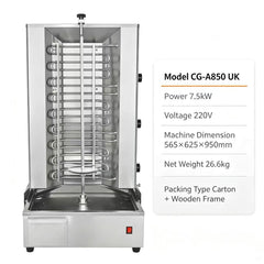 CyperEra CG‑A850 UK 7.5KW Electric Vertical Shawarma Grill, Commercial Doner Kebab Roaster