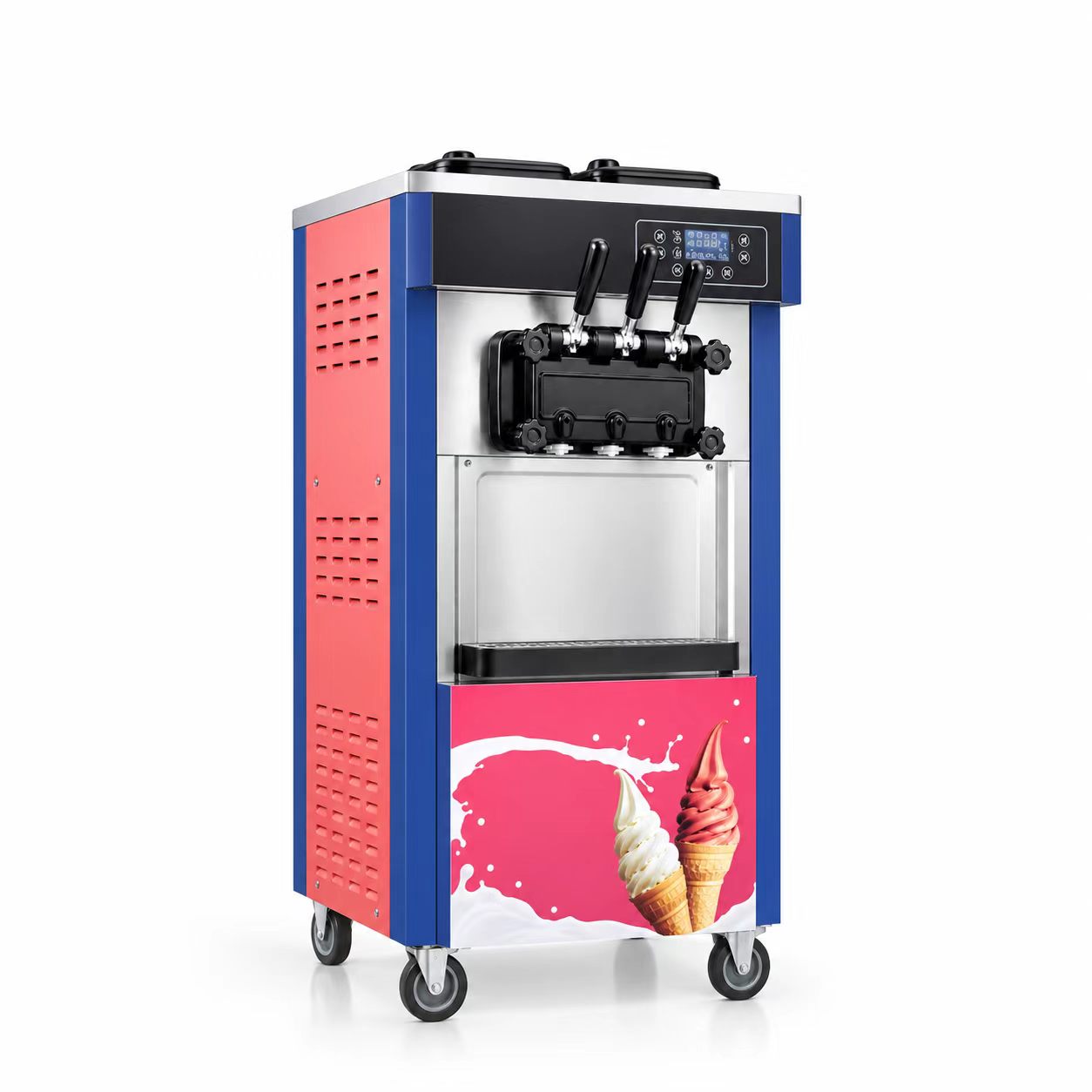 CyperEra 8226 floor standing soft serve ice cream machine, right side view, white background