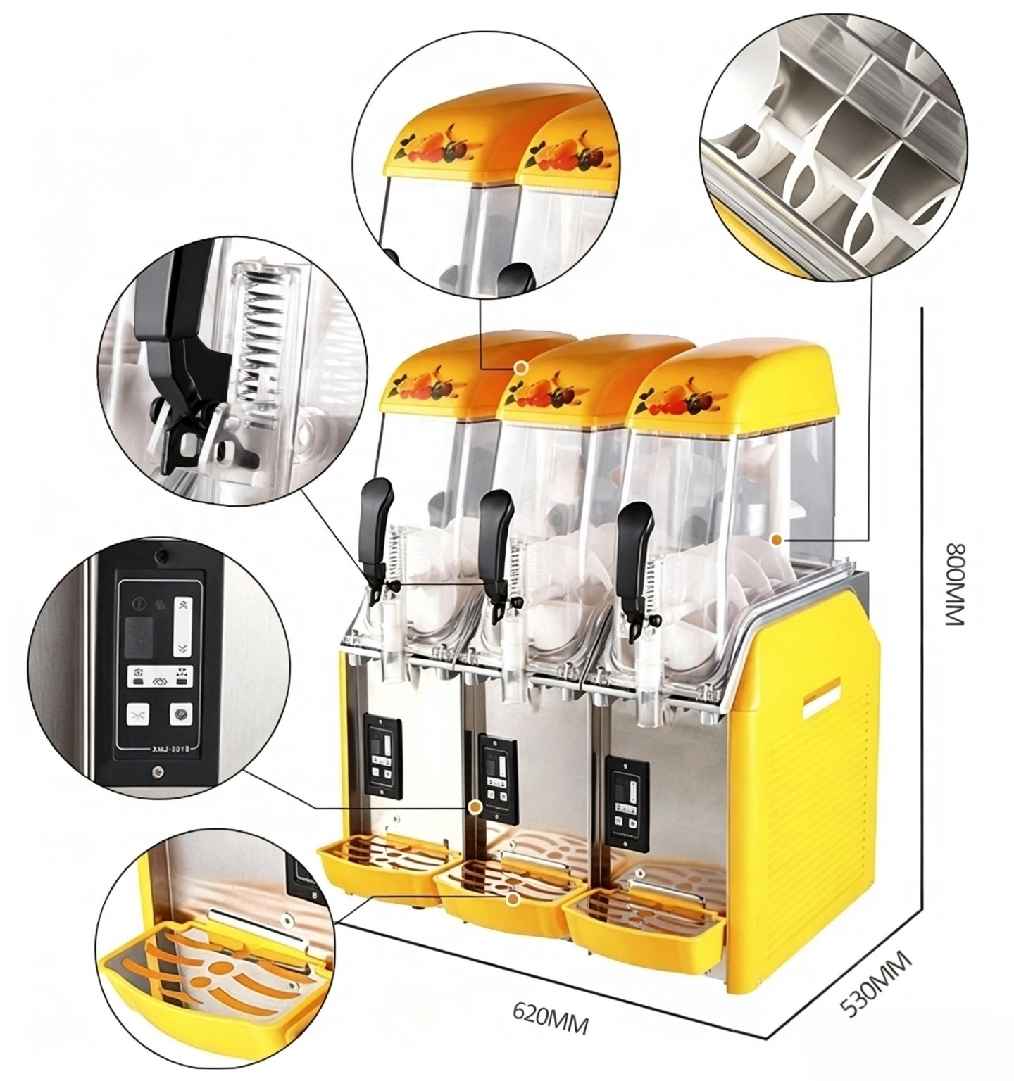 CyperEra ITO360 36L Triple Bowl Slush Machine, 1100W