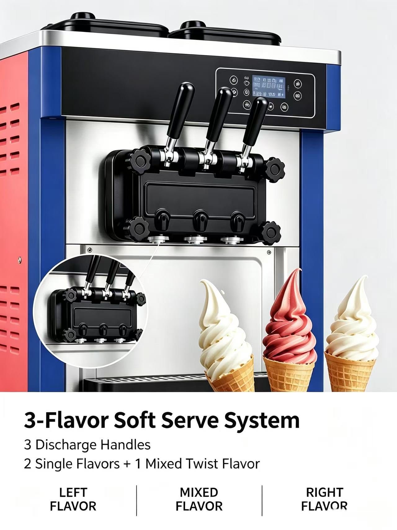 8226 soft serve machine 3-flavor system: 2 single flavors plus 1 mixed twist flavor