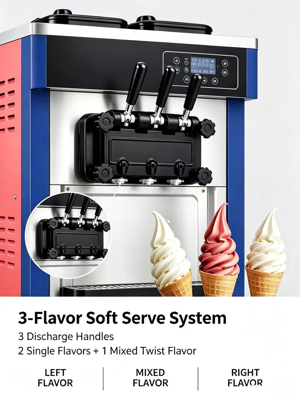 8226 soft serve machine 3-flavor system: 2 single flavors plus 1 mixed twist flavor