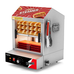 CyperEra CE-HDS26 Commercial Hot Dog Steamer Machine, 26.5QT / 800W Countertop Hot Dog and Bun Warmer Display Cabinet with Low-Water Protection & Drain Valve