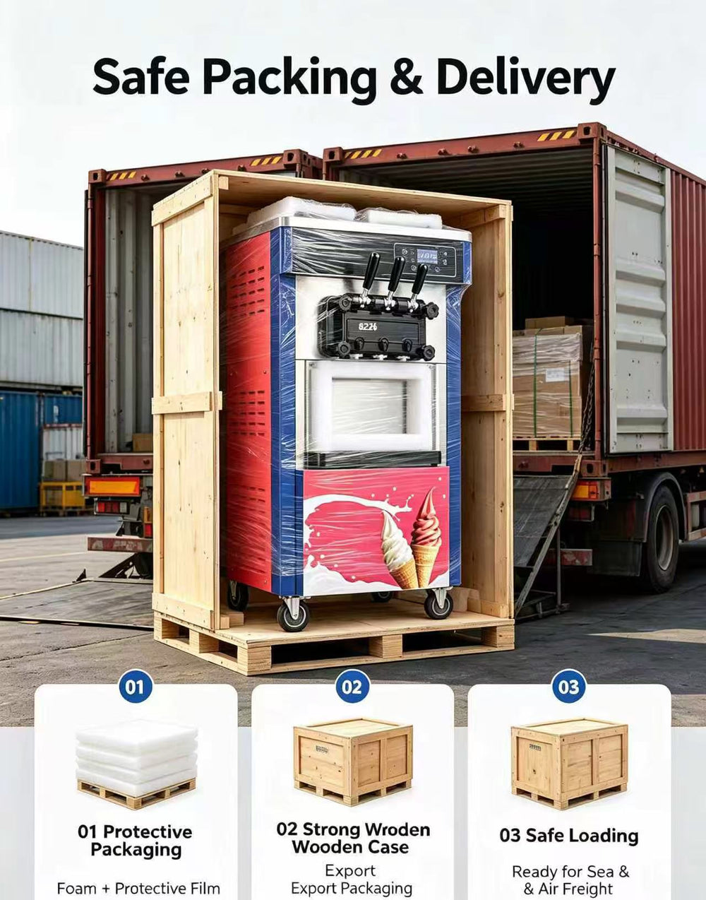 8226 soft serve machine export wooden case packing, ready for sea and air freight