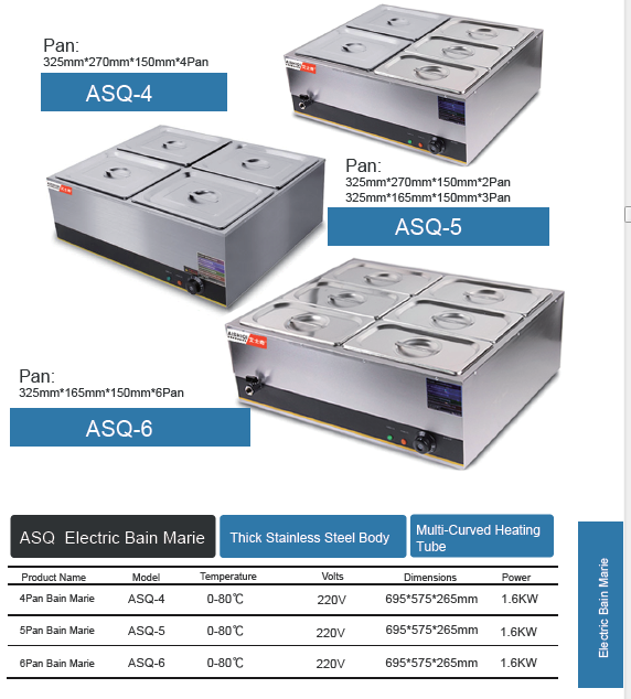 Kitchen Equipment Stainless Steel 5 Tanks Electric Bain Marie/Food Warmer Bain Marie
