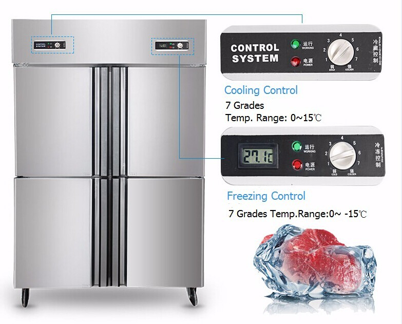 Commercial Stainless Steel Four Door Refrigerator Upright Chiller Display Fridge Baking Drink Beverage Refrigerator