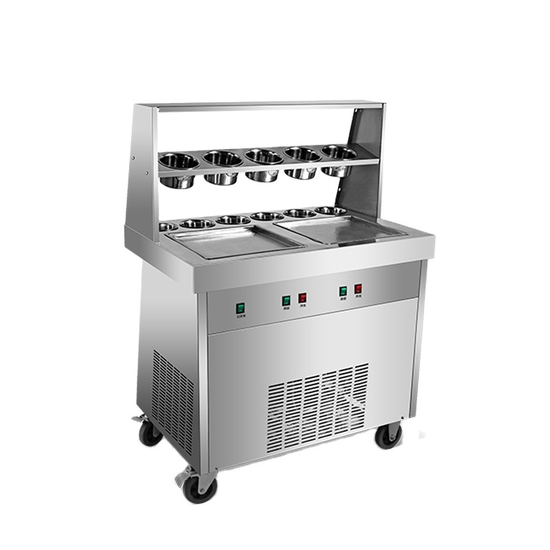 Commercial Double Pans Stainless Steel Thai Fried Roll Ice Cream Machine for Sale