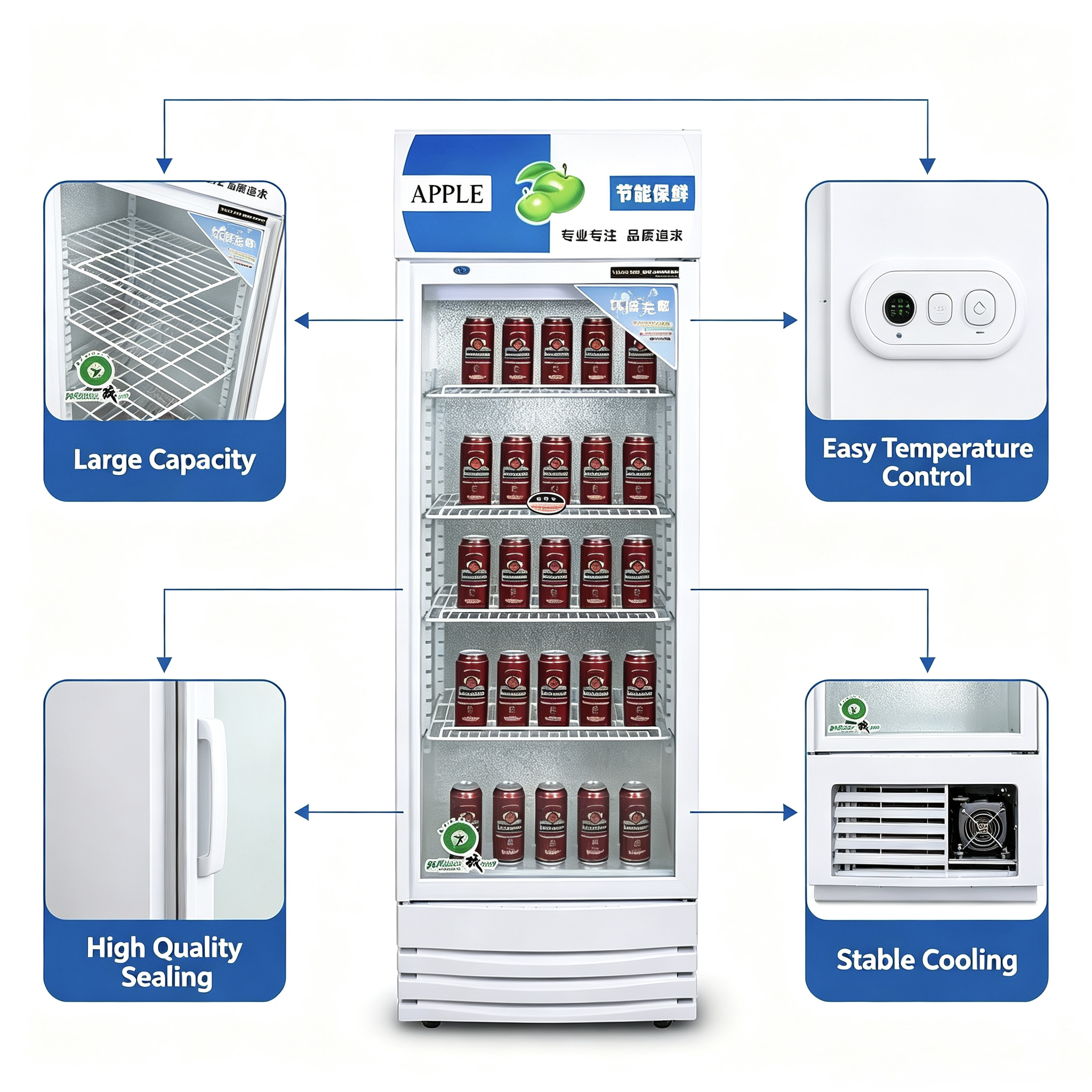 Hot Sale R20-1A Commercial Upright Beverage Cooler Display Fridge Glass Door Drink Refrigerator