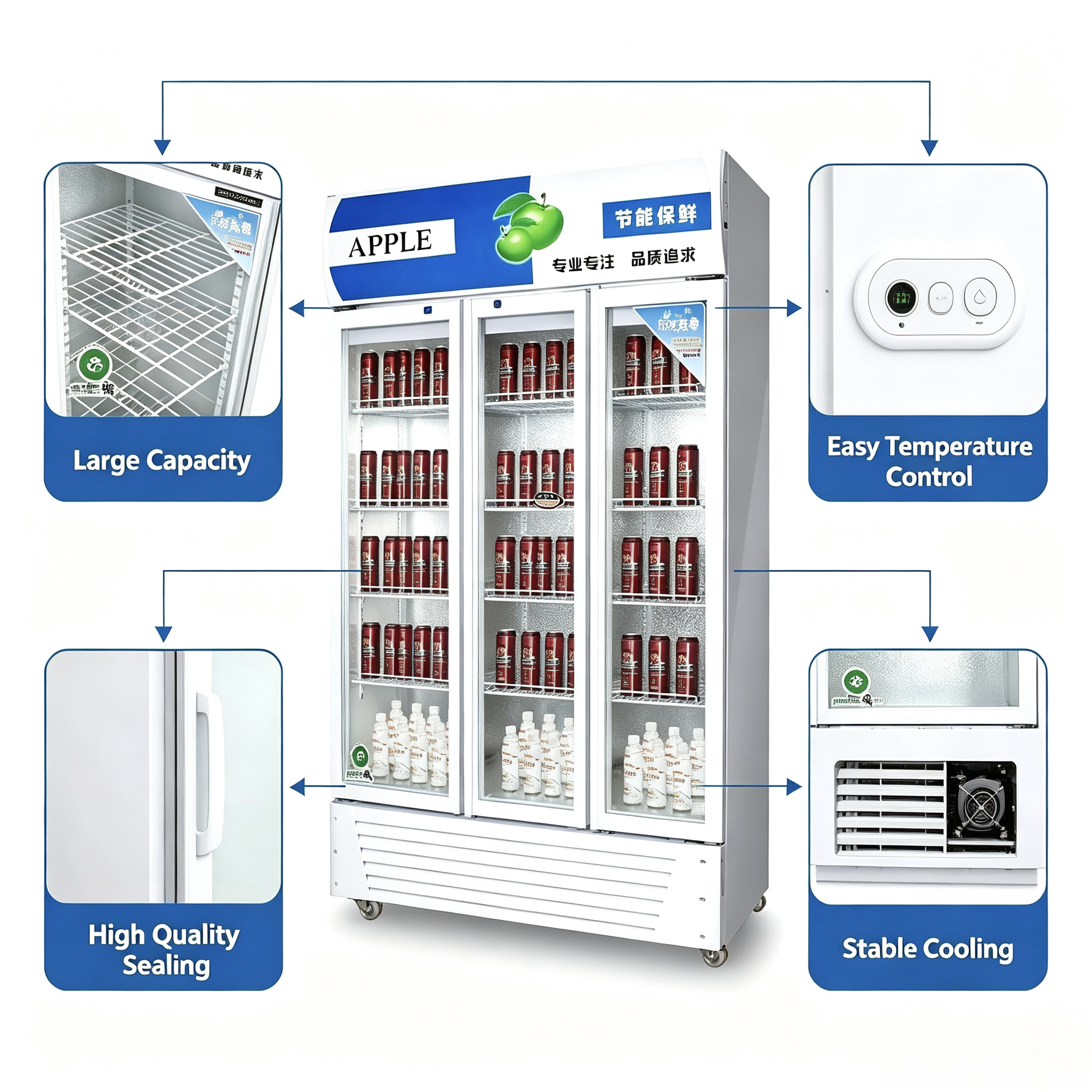 Hot Sale R20-3A Commercial Upright Beverage Cooler Display Fridge Glass Door Drink Refrigerator