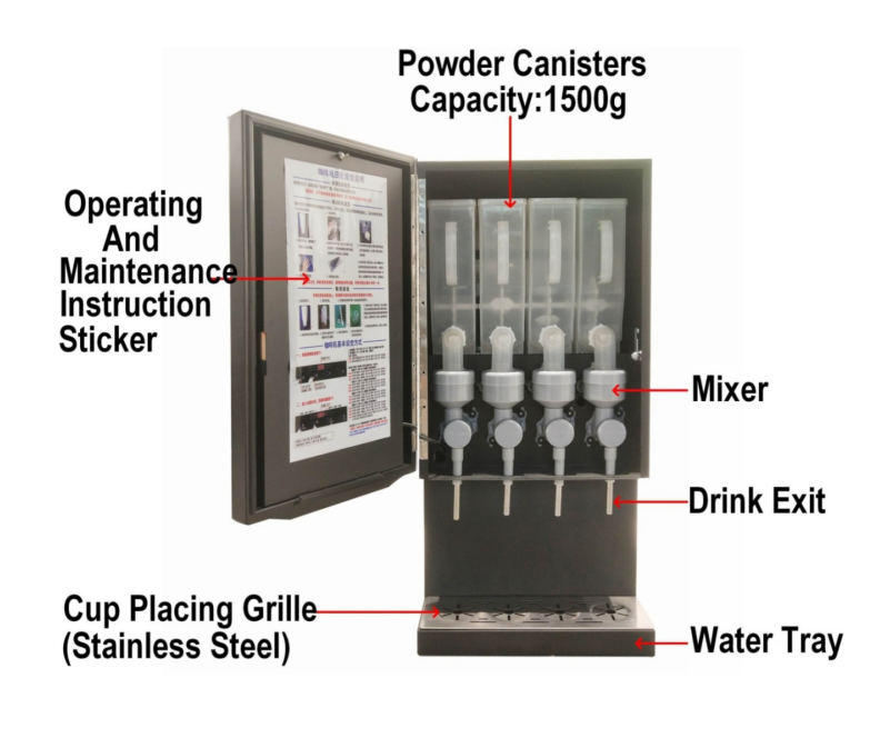 40S Commercial 4-Drink Instant Coffee Vending Machine with Smart Touch Panel