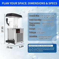 KK18GJL-1 Commercial 1-Tank Hot & Cold Juice Dispenser