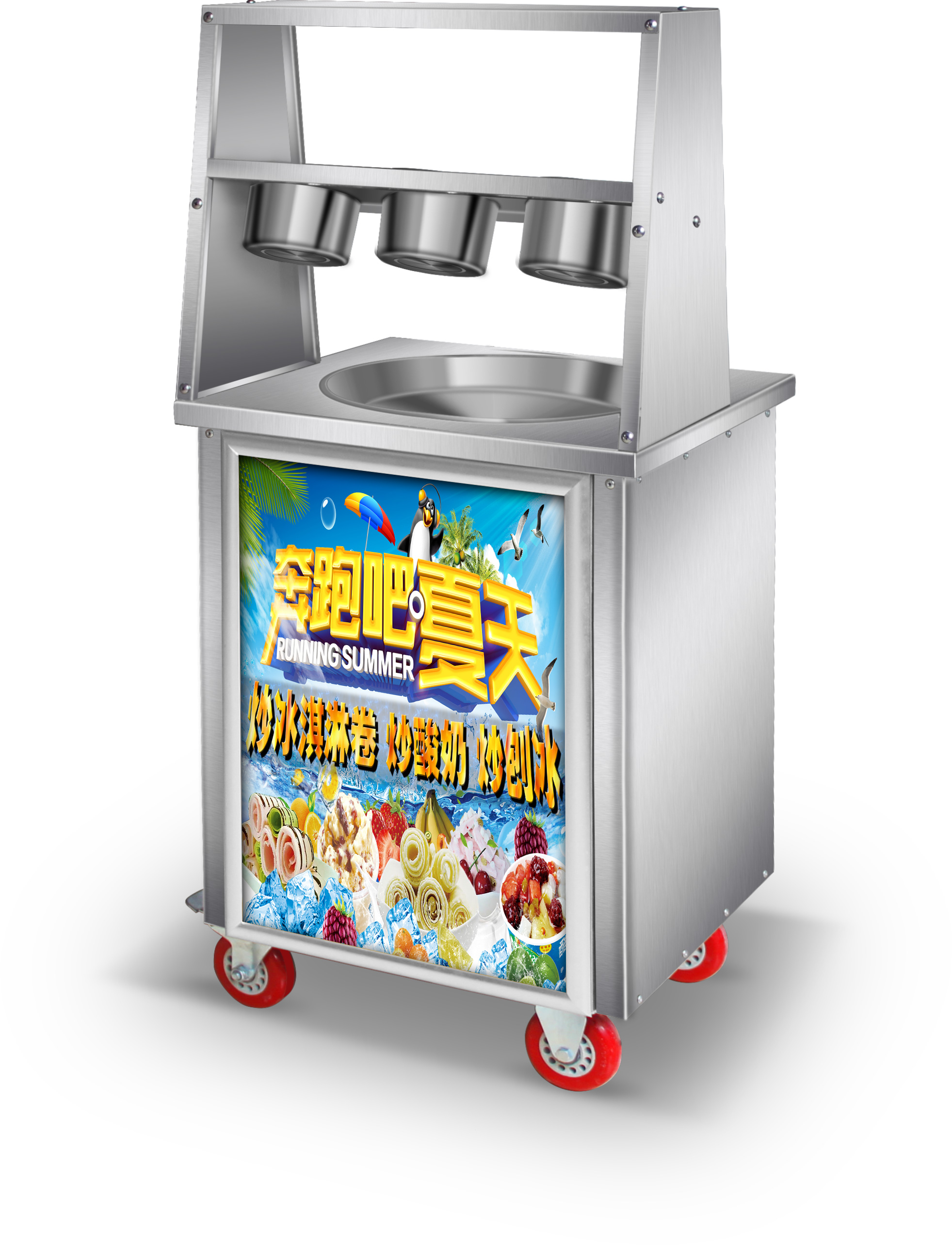 Commercial Double Pans Stainless Steel Thai Fried Roll Ice Cream Machine for Sale