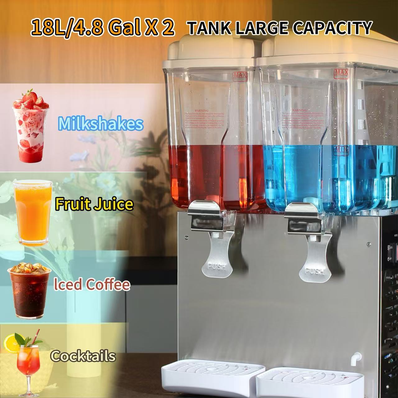 KK18JLR-2 Spraying/Cold & Hotdrink 2 Tanks Juice Dispenser Commercial