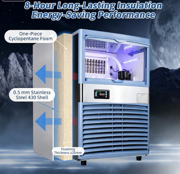 Intelligent Commercial Ice Maker with Adjustable Silent Ice Thickness High Productivity Energy Saving