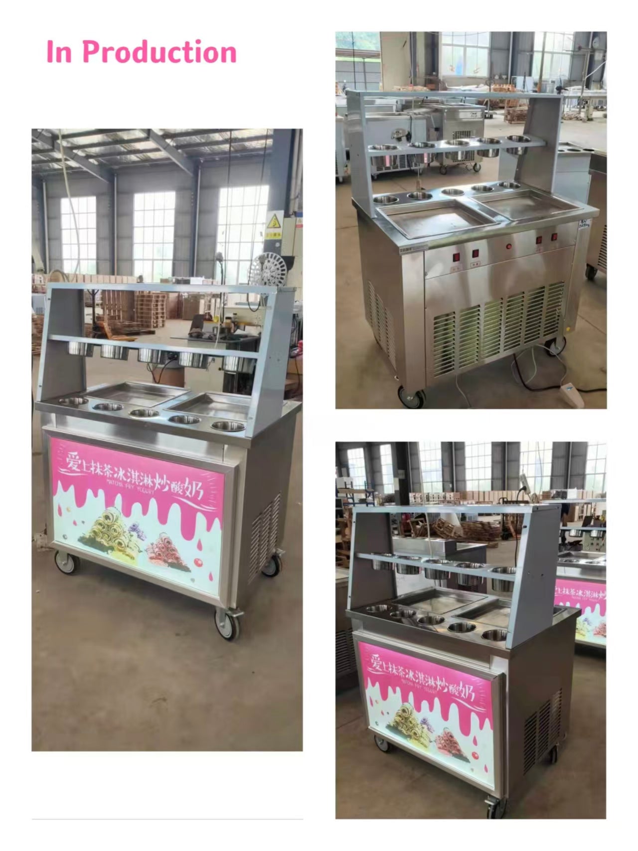 Commercial Double Pans Stainless Steel Thai Fried Roll Ice Cream Machine for Sale