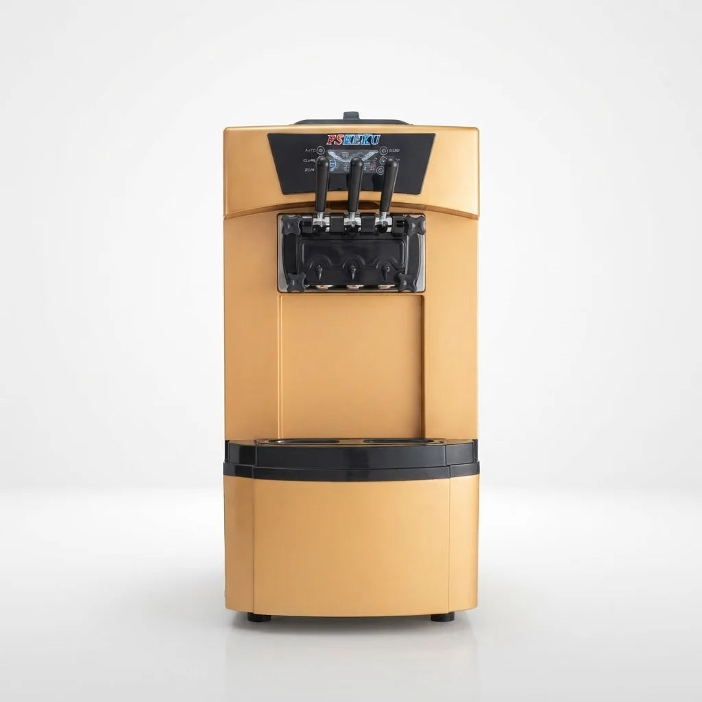ITO‑9228 Commercial 3 Flavors Soft Serve Ice Cream Machine 22‑30L/H Floor Standing Stainless Steel Ice Cream Maker With Cone Holder For Cafe Dessert Shop