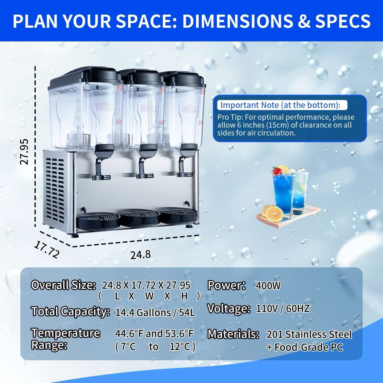 KK18JL-3 Three Tank Hot & Cold Juice Dispenser