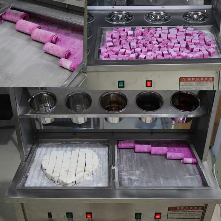 Commercial Double Pans Stainless Steel Thai Fried Roll Ice Cream Machine for Sale