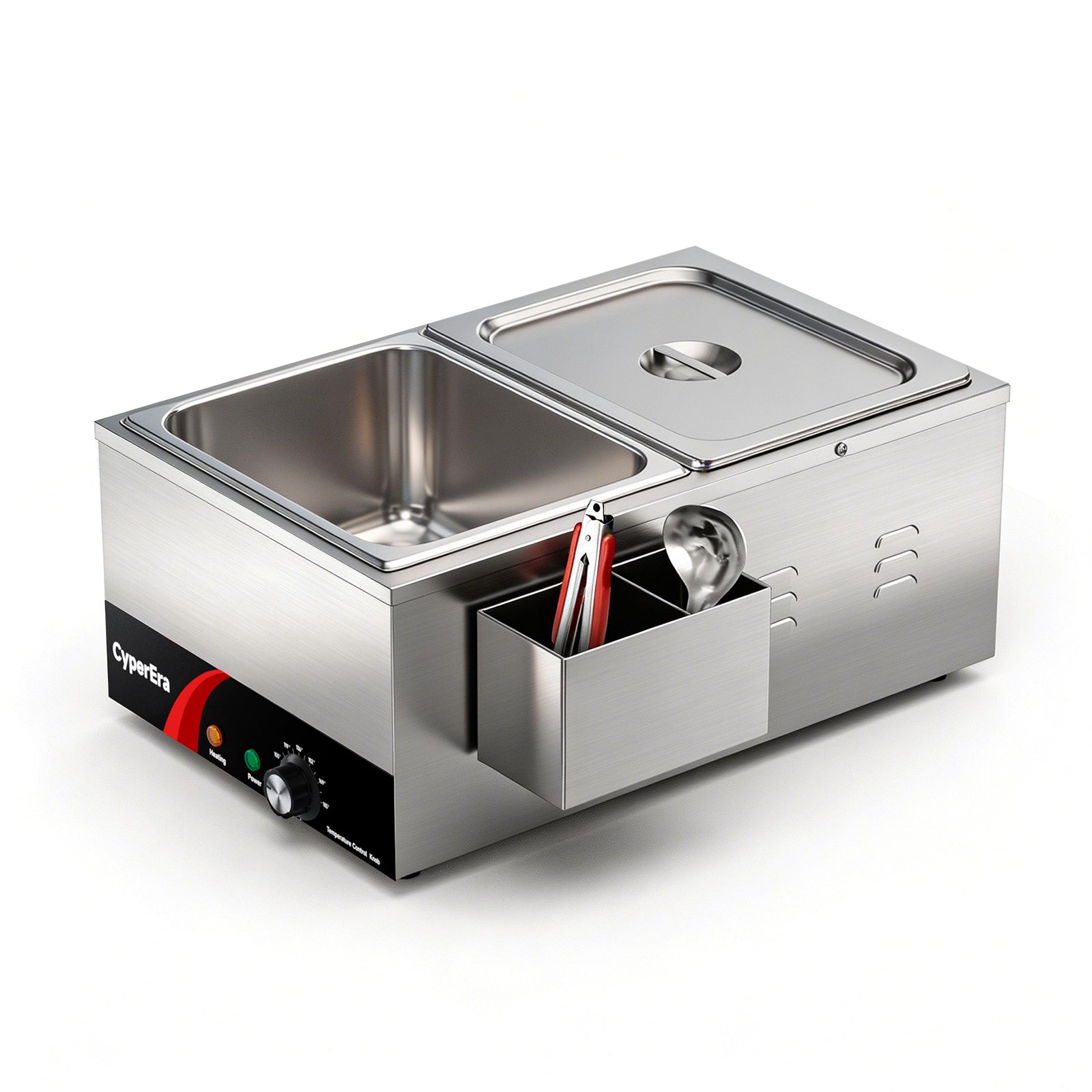 2 tank CyperEra CE-FW19 Commercial Food Warmer 19QT, 1200W Countertop Bain Marie Buffet Warmer, Water Bath Steam Table with Seamless Stainless Steel Tank & Precise Temp Control (86-185°F)