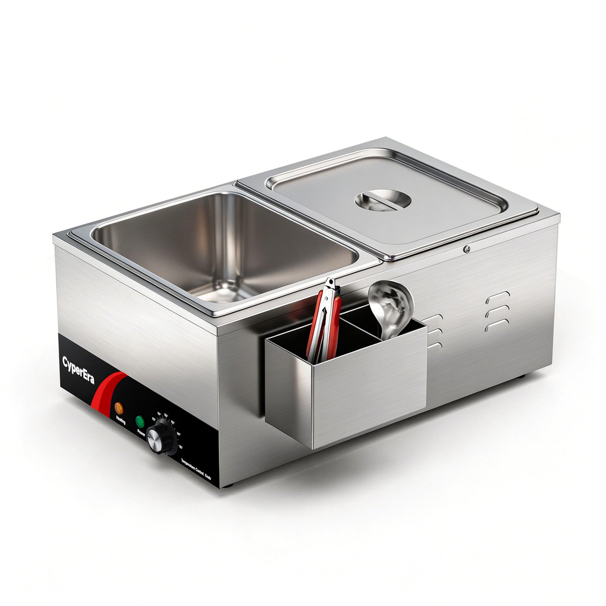 2 tank CyperEra CE-FW19 Commercial Food Warmer 19QT, 1200W Countertop Bain Marie Buffet Warmer, Water Bath Steam Table with Seamless Stainless Steel Tank & Precise Temp Control (86-185°F)