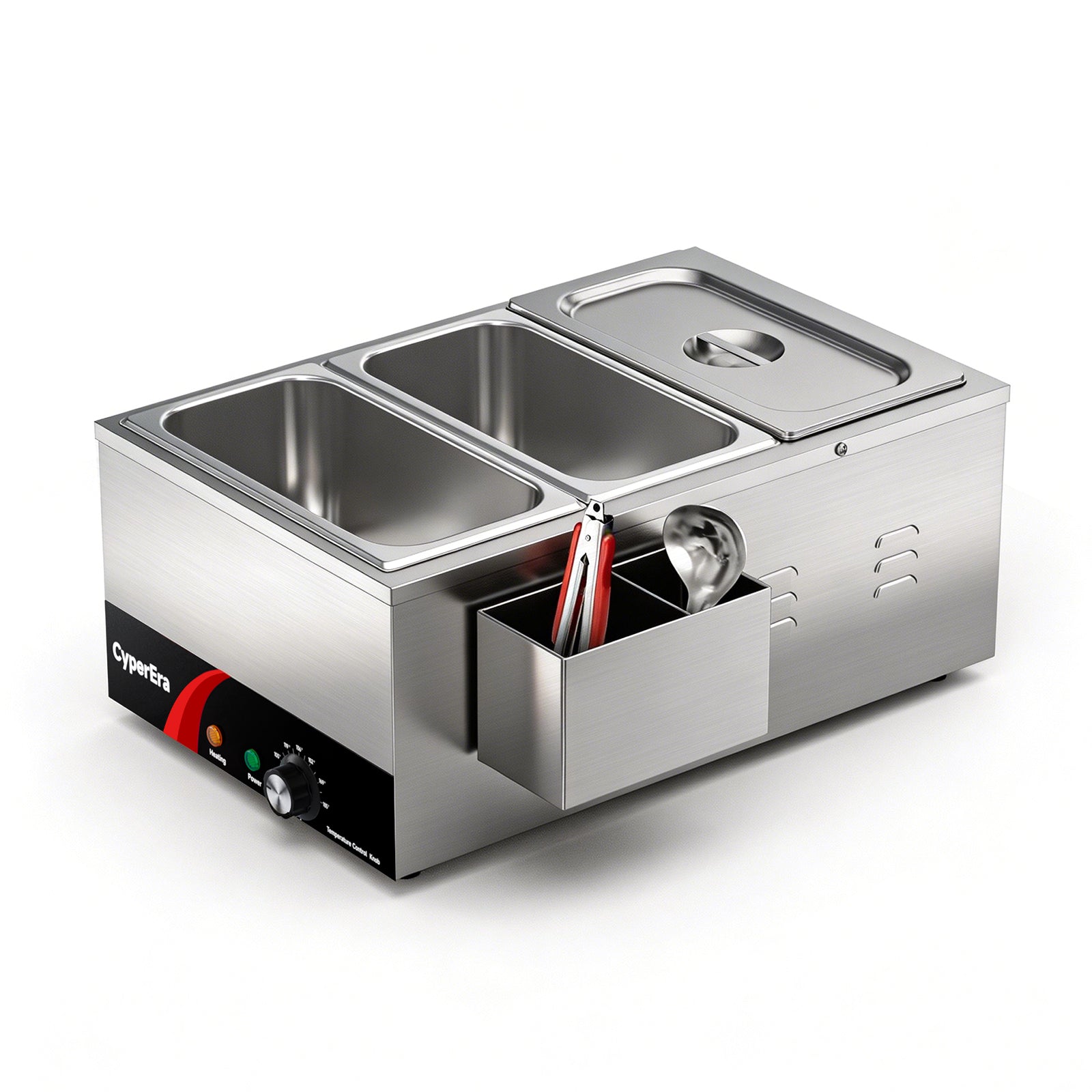 3 tank CyperEra CE-FW19 Commercial Food Warmer 19QT, 1200W Countertop Bain Marie Buffet Warmer, Water Bath Steam Table with Seamless Stainless Steel Tank & Precise Temp Control (86-185°F)
