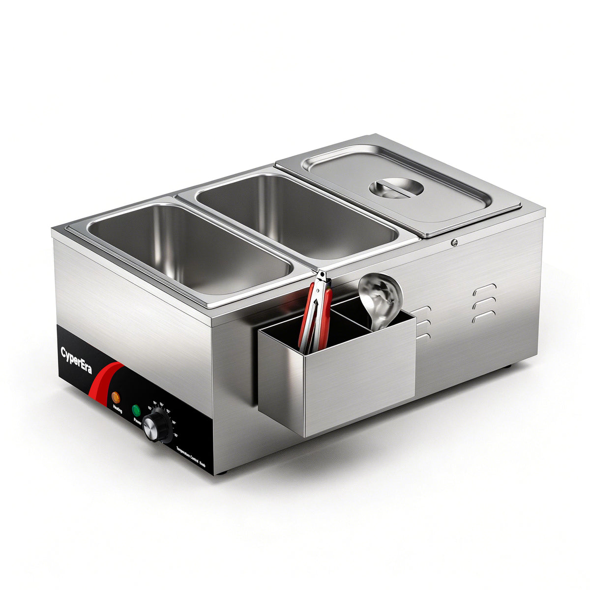 3 tank CyperEra CE-FW19 Commercial Food Warmer 19QT, 1200W Countertop Bain Marie Buffet Warmer, Water Bath Steam Table with Seamless Stainless Steel Tank & Precise Temp Control (86-185°F)