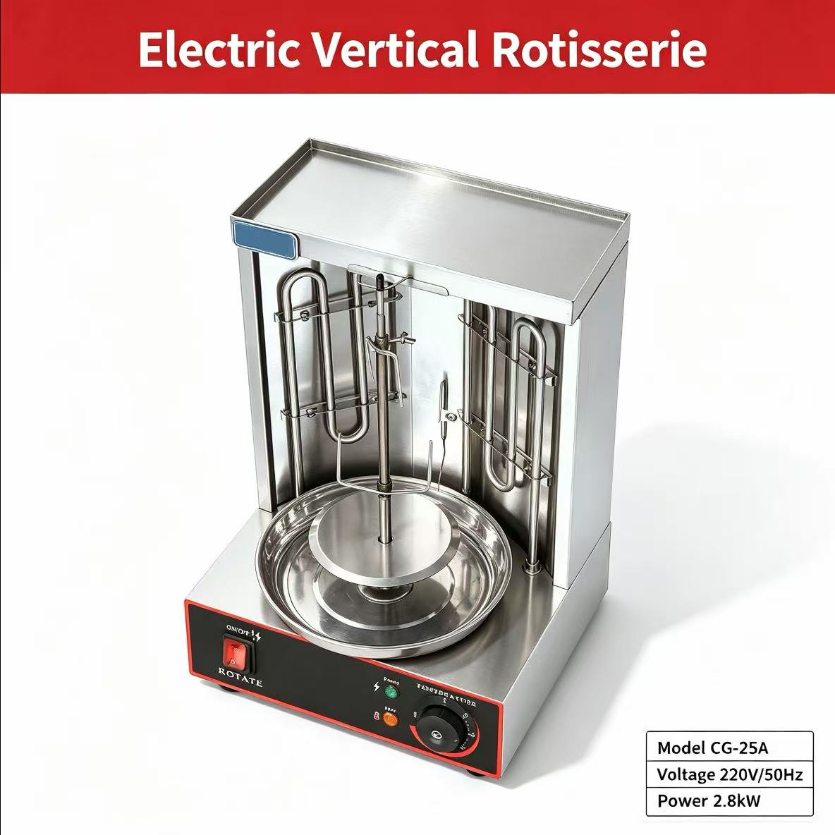 CyperEra CG‑25A Electric Vertical Shawarma Grill, Tabletop Doner Kebab Machine