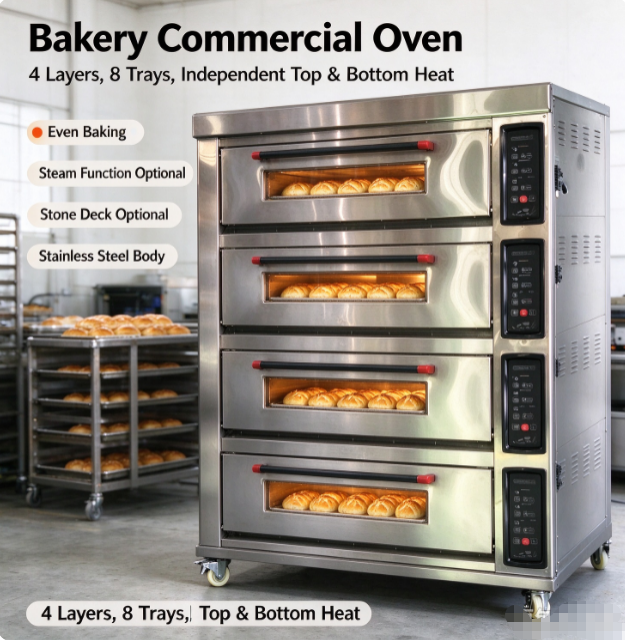 EO48 Commercial electric Oven | 4 Deck 8 Tray 400℃ Baking Oven For Bakery
