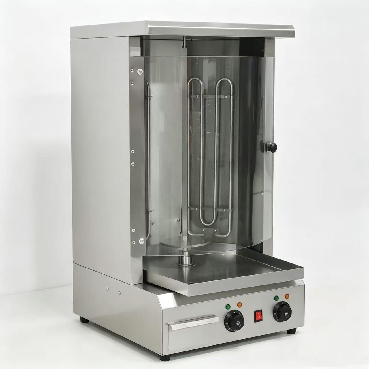 CyperEra CG‑455A 5KW Tabletop Electric Vertical Shawarma Grill, Commercial Doner Kebab Machine with Curved Glass