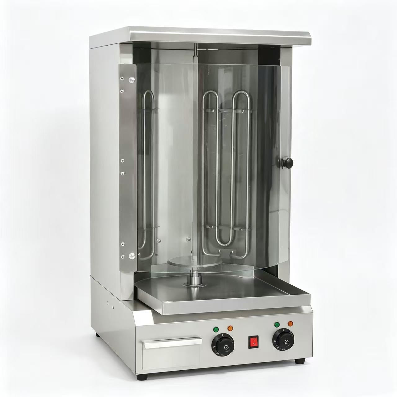 CyperEra CG‑455A 5KW Tabletop Electric Vertical Shawarma Grill, Commercial Doner Kebab Machine with Curved Glass
