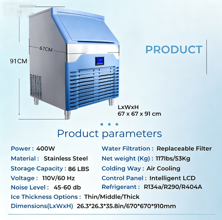 K180 Intelligent Commercial Ice Maker with Adjustable Silent Ice Thickness High Productivity Energy Saving