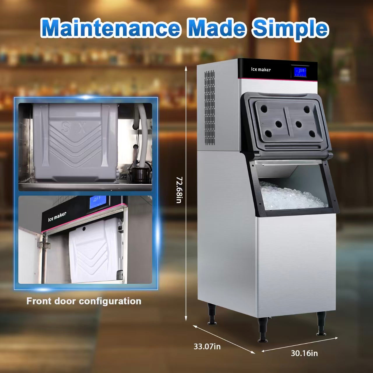 K 300 Intelligent Commercial Ice Maker with Adjustable Silent Ice Thickness High Productivity Energy Saving