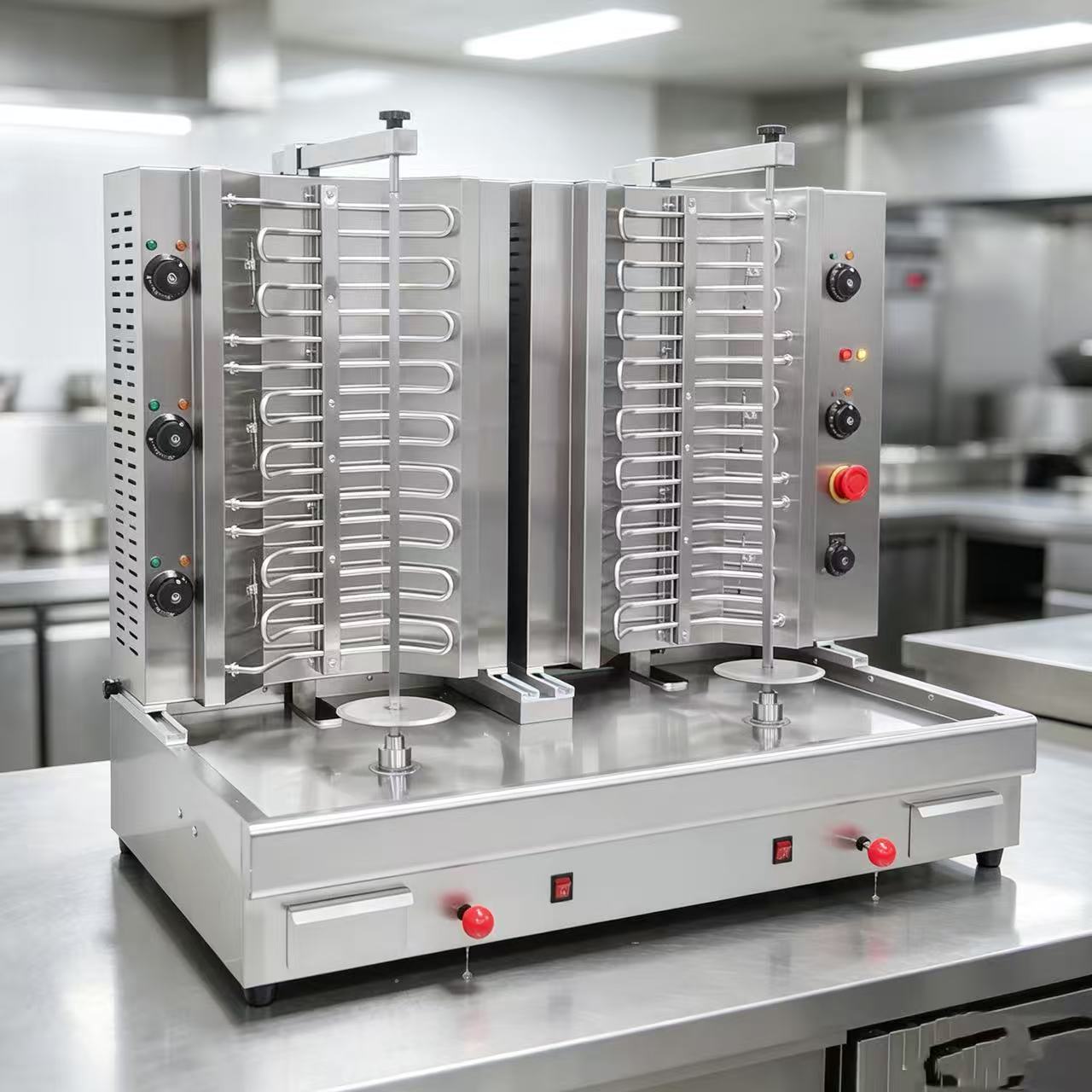 CyperEra CG‑850‑2 16.2KW Double Spit Electric Vertical Shawarma Grill, Dual Independent Commercial Doner Kebab Machine