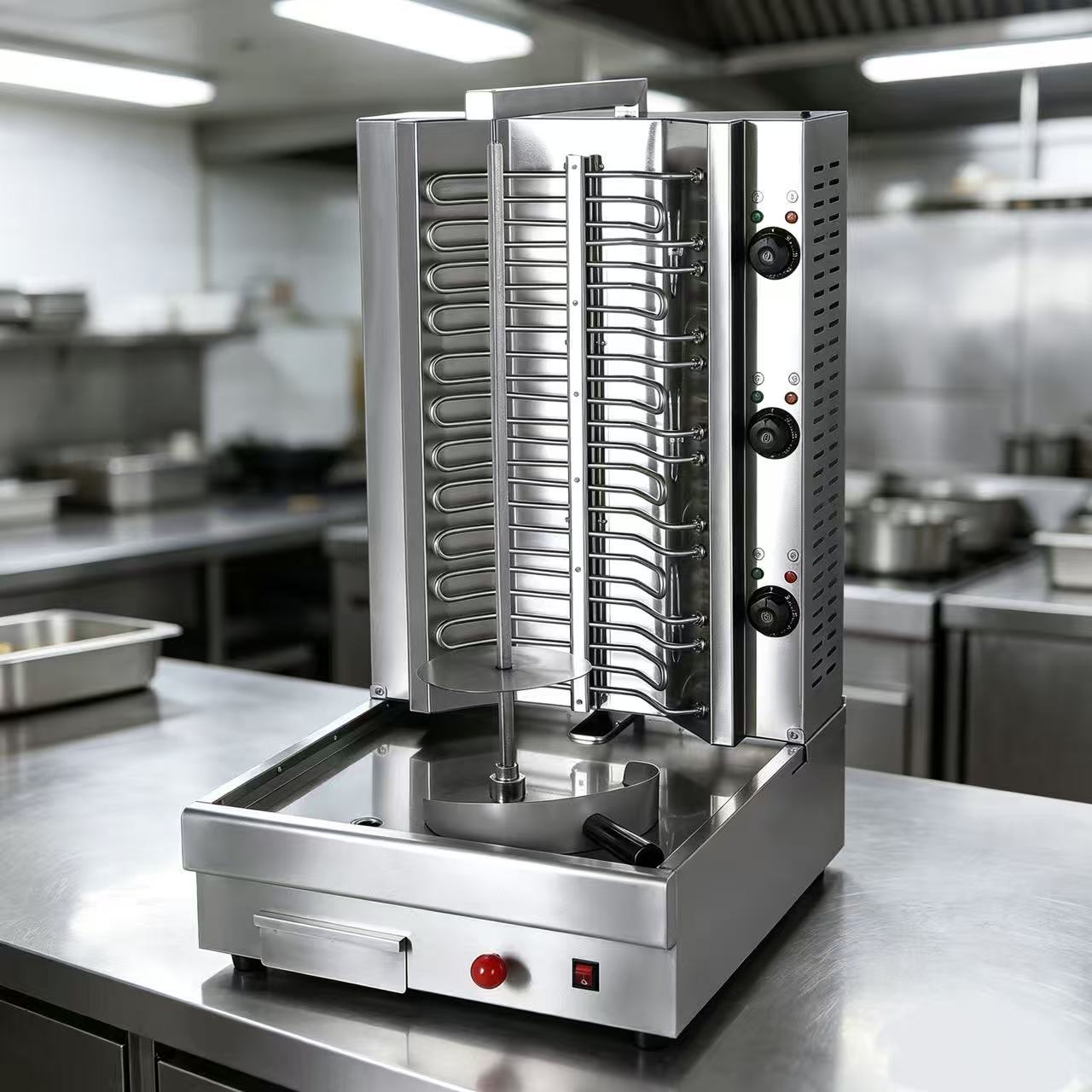 CyperEra CG‑850 8.1KW Electric Vertical Shawarma Grill, Commercial Doner Kebab Machine with Triple Independent Heating Zones