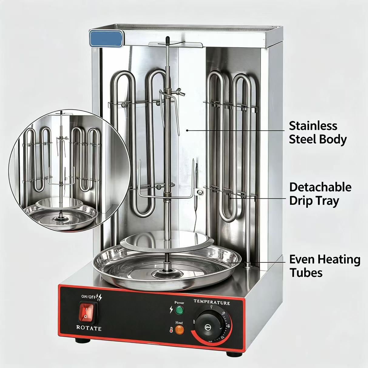 CyperEra CG‑25A Electric Vertical Shawarma Grill, Tabletop Doner Kebab Machine