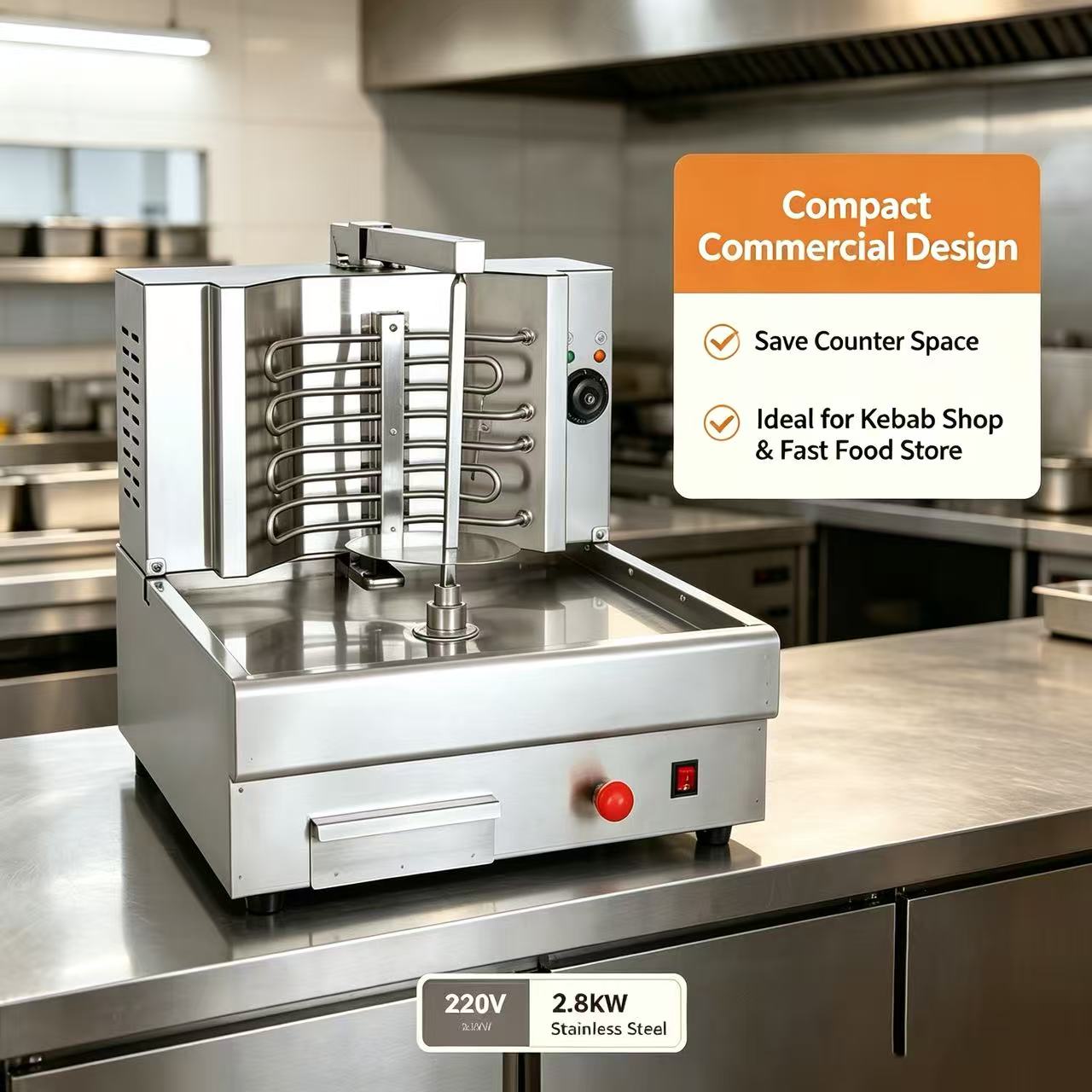 CyperEra CG‑982 Electric Vertical Shawarma Grill, Tabletop Doner Kebab Machine with Emergency Stop Button