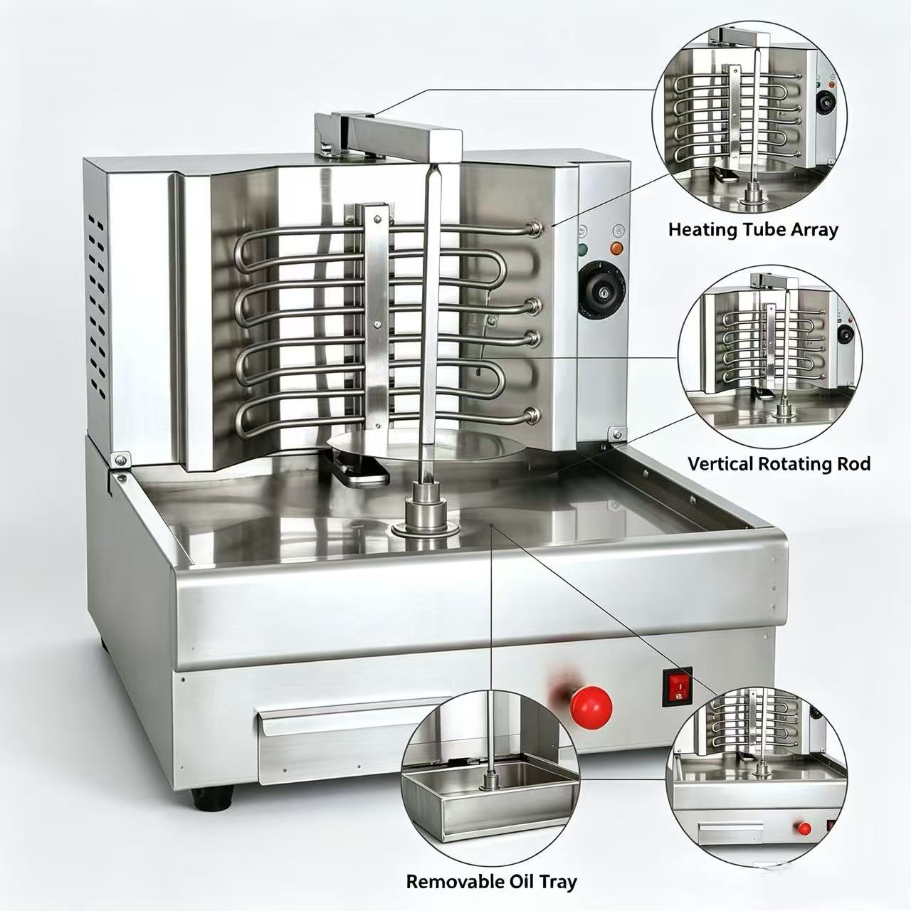 CyperEra CG‑982 Electric Vertical Shawarma Grill, Tabletop Doner Kebab Machine with Emergency Stop Button