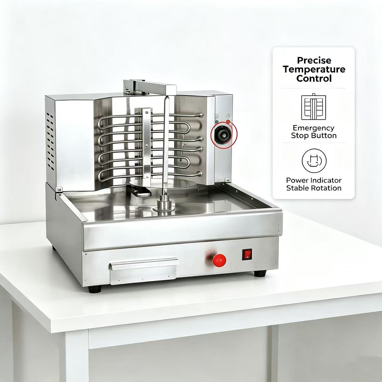 CyperEra CG‑982 Electric Vertical Shawarma Grill, Tabletop Doner Kebab Machine with Emergency Stop Button