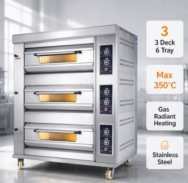 GO36 Commercial Gas Oven | 3 Deck 6 Tray 350℃ Baking Oven For Bakery