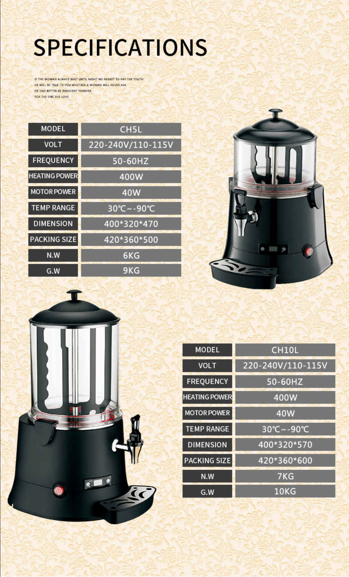CyperEra CH10L 10L Commercial Hot Chocolate Machine, 600W