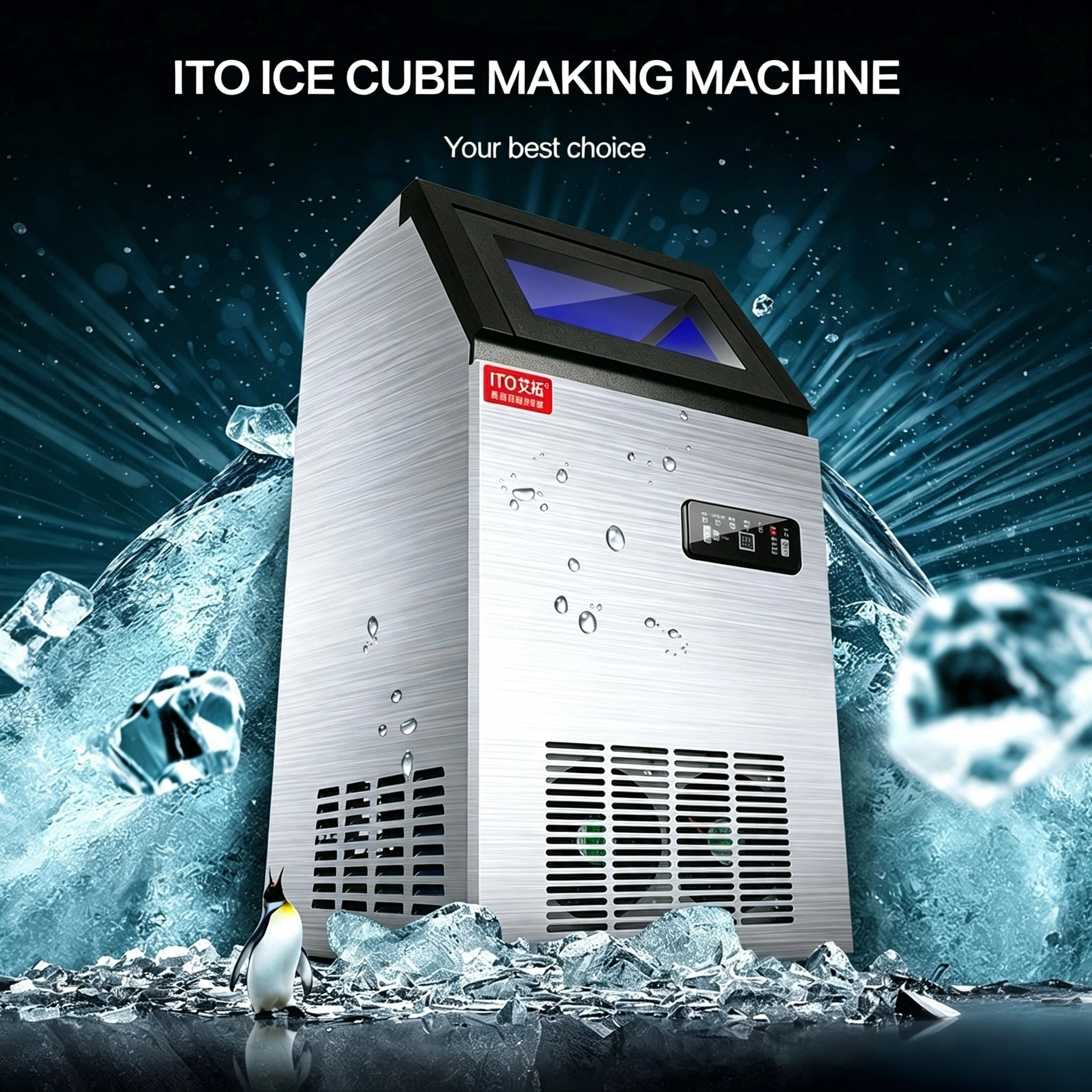 CyperEra ITO90PF 45kg Commercial Ice Cube Machine, 240W
