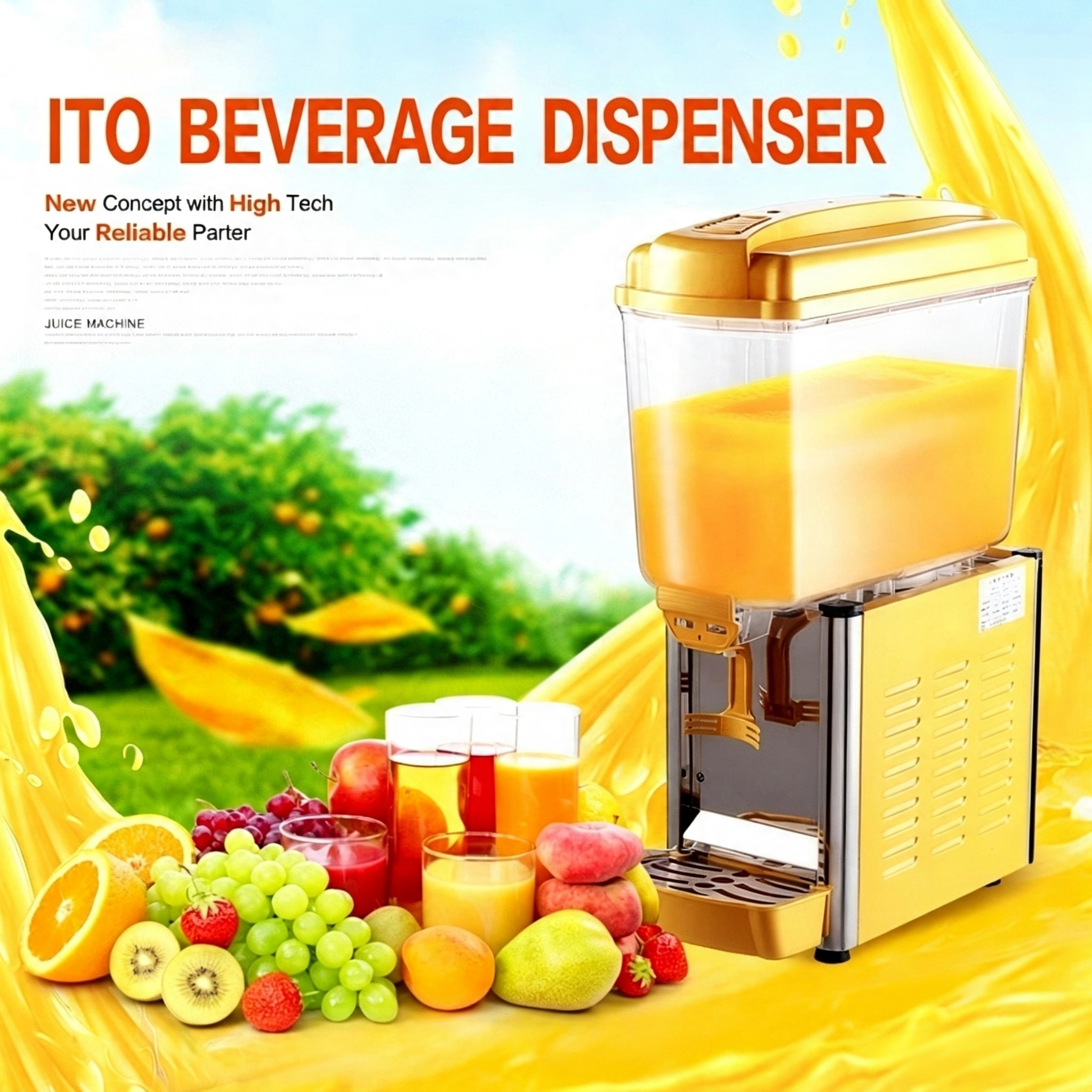 CyperEra Commercial Single Tank Juice Dispenser 15L, 220V