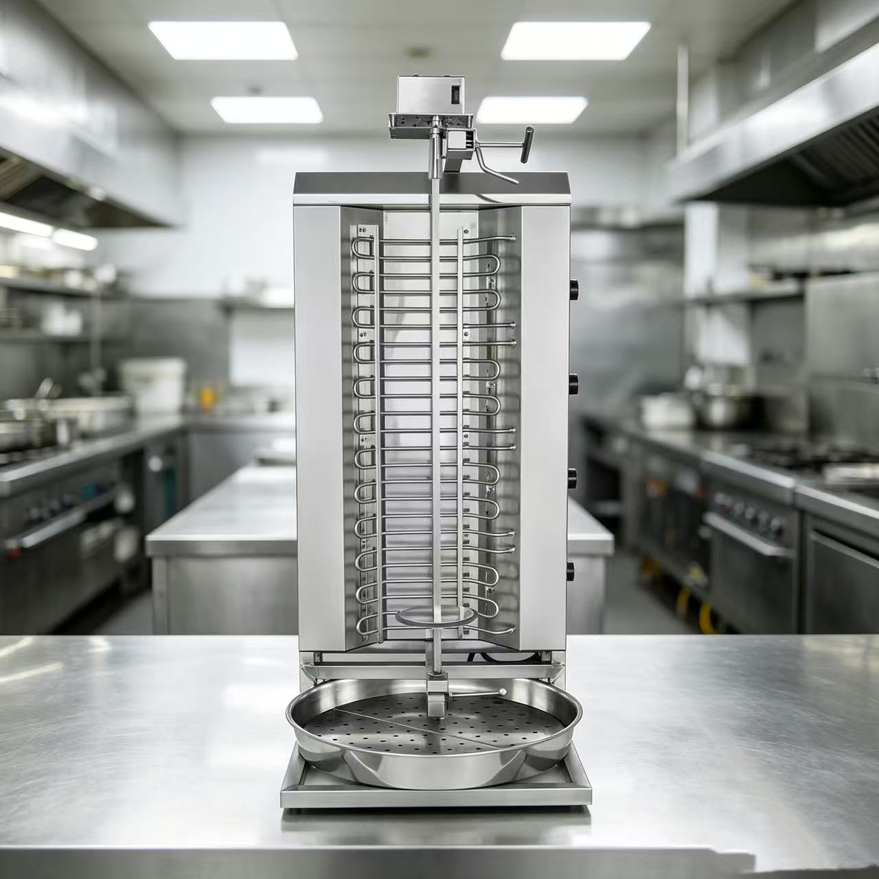 CyperEra CG‑T860 10KW Electric Vertical Shawarma Grill, Extra‑Tall Commercial Doner Kebab Machine with Metal Manual Lifting Crank