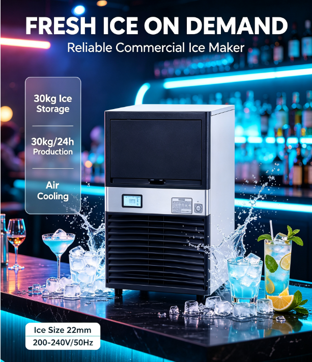 Intelligent Commercial Ice Maker with Adjustable Silent Ice Thickness High Productivity Energy Saving