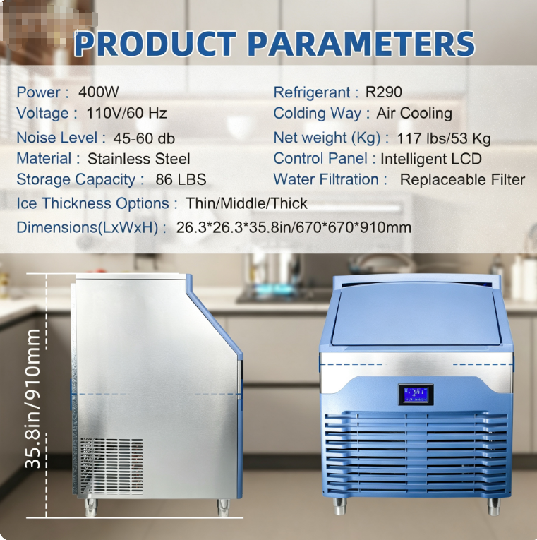 K180 Intelligent Commercial Ice Maker with Adjustable Silent Ice Thickness High Productivity Energy Saving