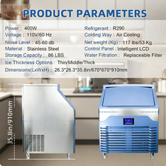K180 Intelligent Commercial Ice Maker with Adjustable Silent Ice Thickness High Productivity Energy Saving
