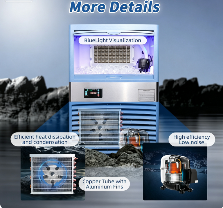 Intelligent Commercial Ice Maker with Adjustable Silent Ice Thickness High Productivity Energy Saving