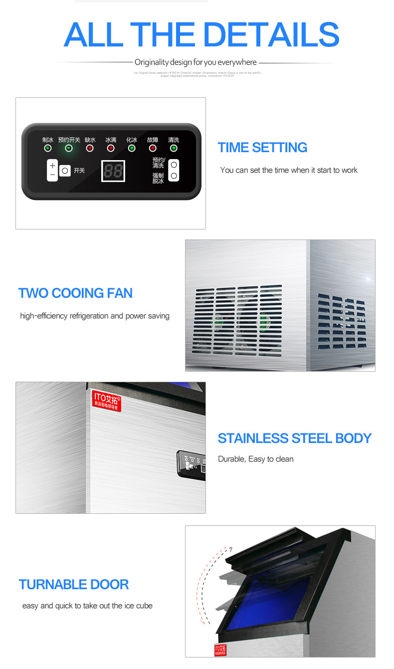 Automatic Refrigeration Equipment Blue Light Cube Icemaker Making Machine Professional Ice Maker Machine square Ice Maker